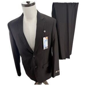 Caravelli Italy Mens Pinstripe Brown Suit Blazer 40R Unhemmed Pants‎ 30x 34 NEW